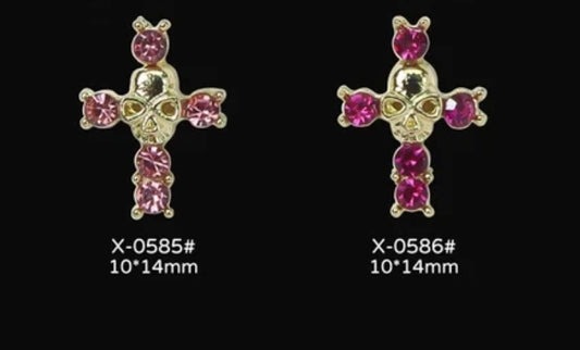 5pcs Zircon Diamond Cross Skull Nail Charm Pink