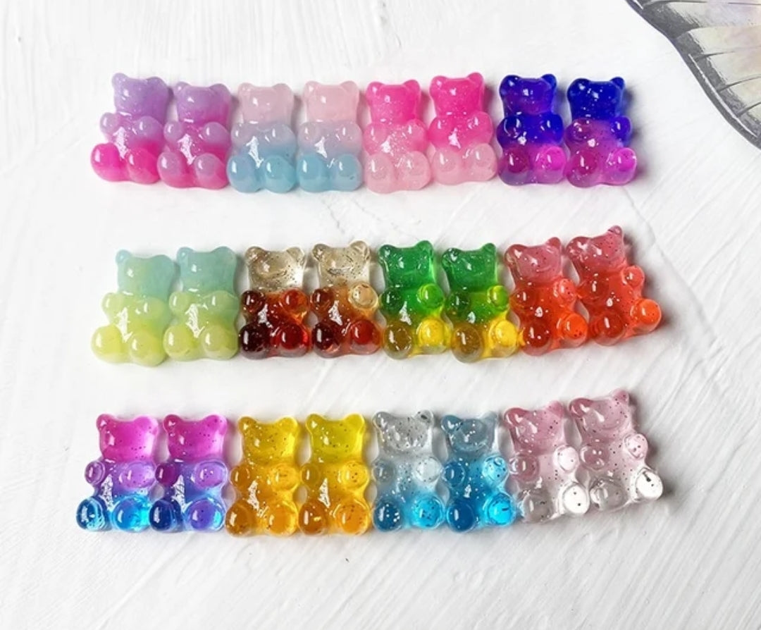 Ombre Glitter Translucent Teddy Bear Resin Kawaii