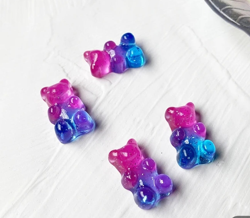 Ombre Glitter Translucent Teddy Bear Resin Kawaii