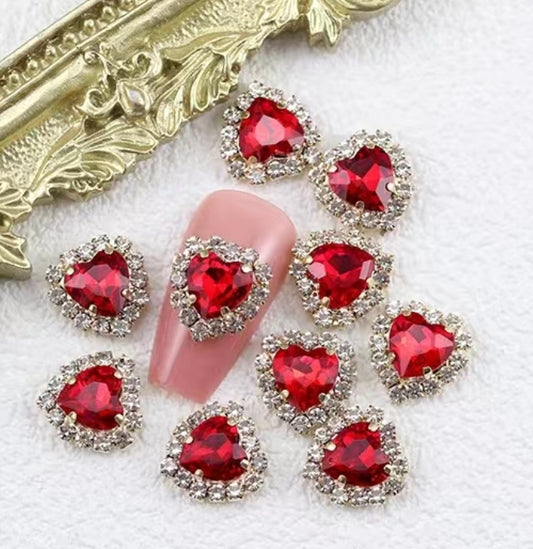 5pcs Hearts Bling 3D Zircon Rhinestone Red/Pink on Gold