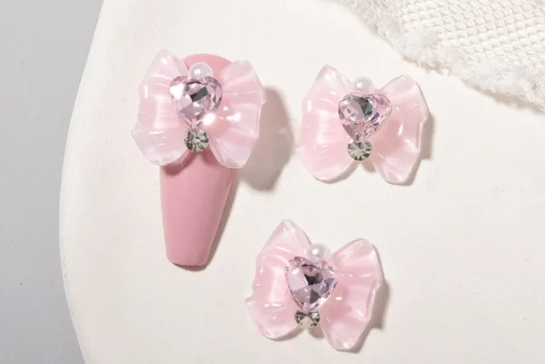 5pcs 3D Sweet Bow with Heart Rhinestone 4 Colors