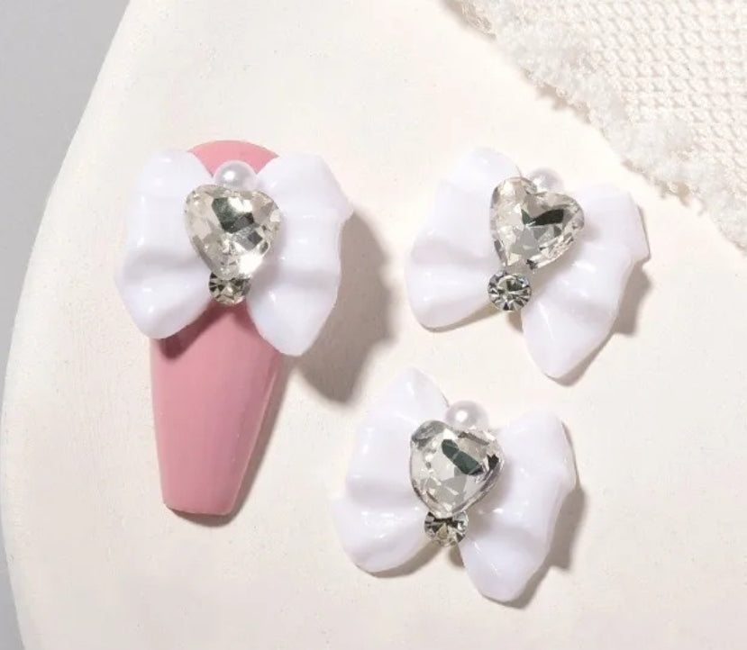 5pcs 3D Sweet Bow with Heart Rhinestone 4 Colors