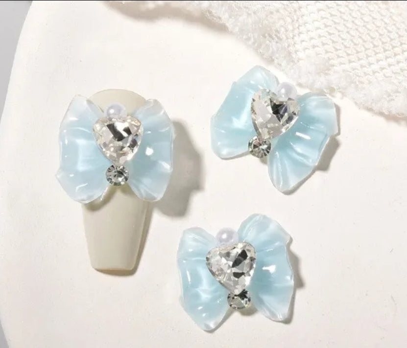5pcs 3D Sweet Bow with Heart Rhinestone 4 Colors