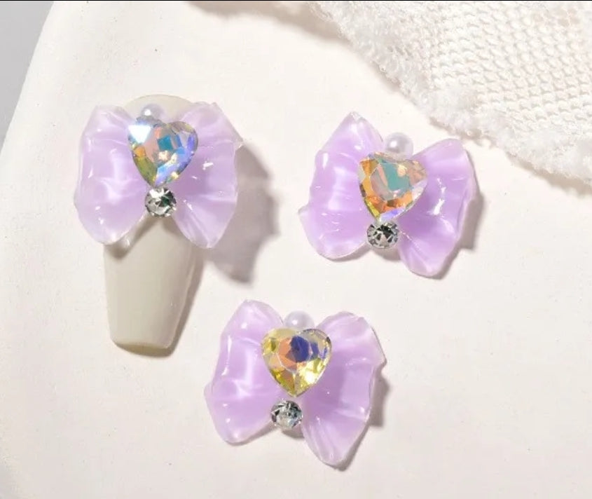 5pcs 3D Sweet Bow with Heart Rhinestone 4 Colors