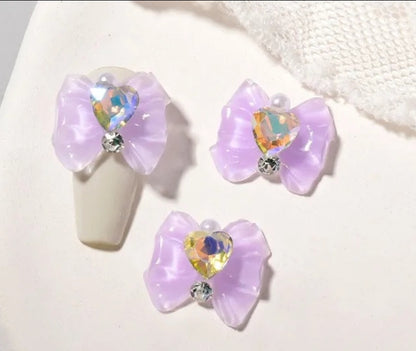 5pcs 3D Sweet Bow with Heart Rhinestone 4 Colors