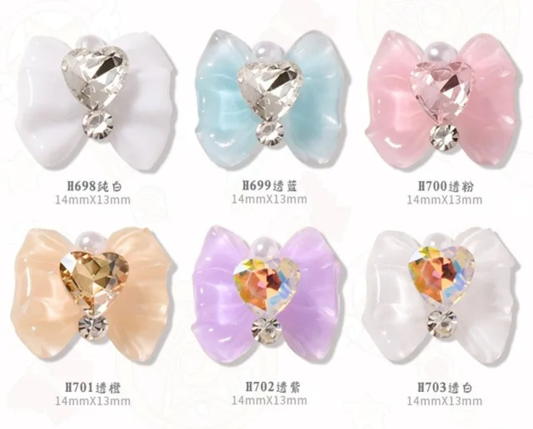 5pcs 3D Sweet Bow with Heart Rhinestone 4 Colors