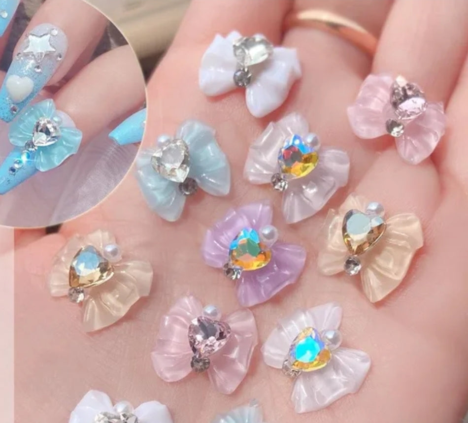 5pcs 3D Sweet Bow with Heart Rhinestone 4 Colors