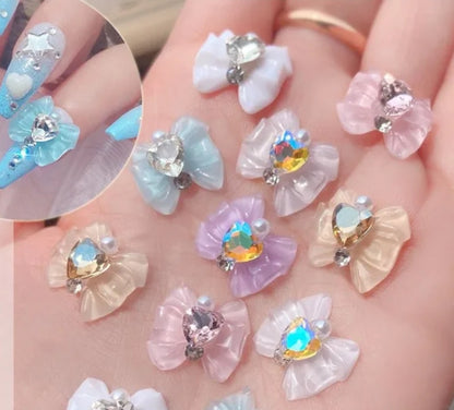 5pcs 3D Sweet Bow with Heart Rhinestone 4 Colors