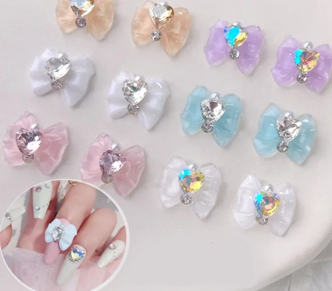 5pcs 3D Sweet Bow with Heart Rhinestone 4 Colors