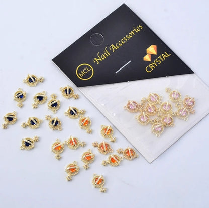 10pcs Luxury Planet Nail Charms Gold 3D Zircon