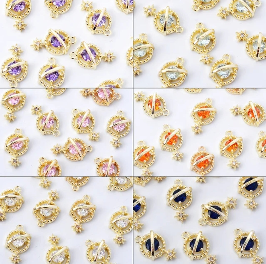 10pcs Luxury Planet Nail Charms Gold 3D Zircon