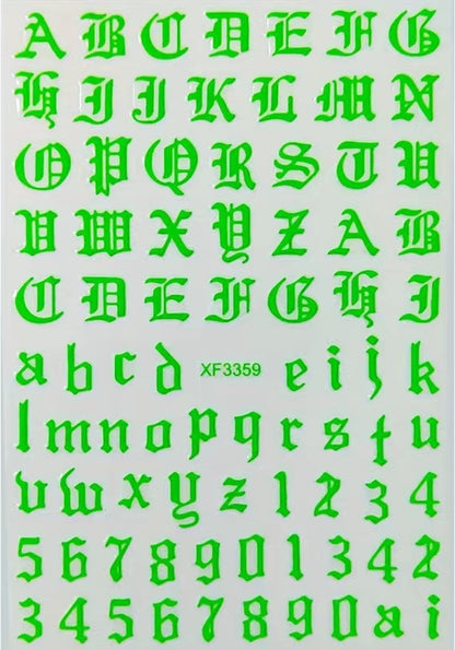 Old English Letters and Numbers Nail Stickers