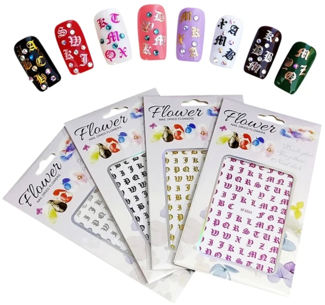 Old English Letters and Numbers Nail Stickers