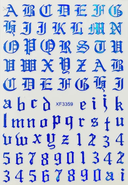 Old English Letters and Numbers Nail Stickers