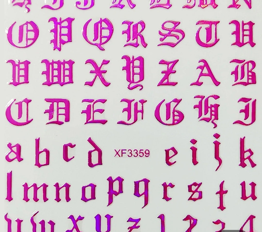 Old English Letters and Numbers Nail Stickers