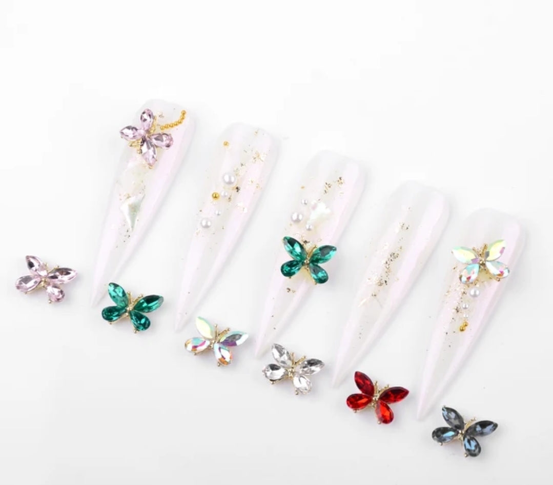 10pcs Mix Color Butterfly Rhinestone Nail Charms Crystal Stone Nail Art