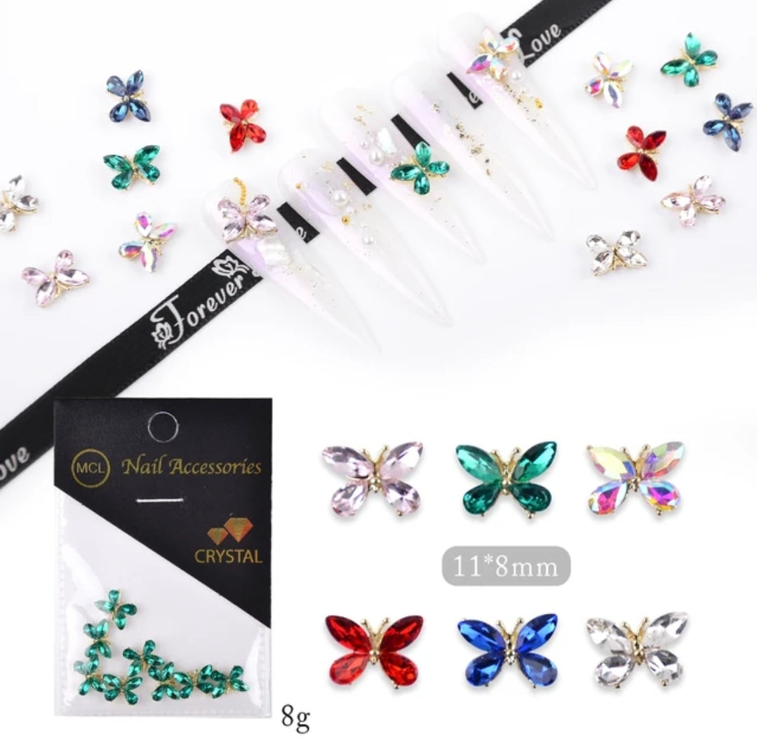 10pcs Mix Color Butterfly Rhinestone Nail Charms Crystal Stone Nail Art