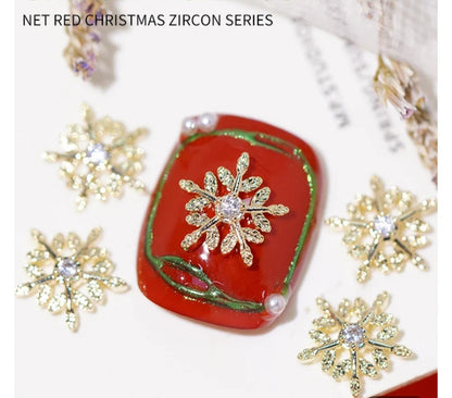 High Quality Zircon Christmas Nail Charms Snowflake Tree Heart 2pc/5pcs/Mix