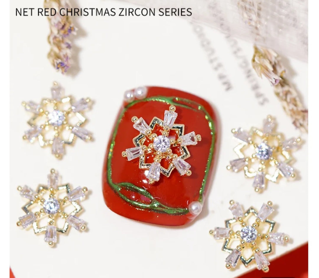 High Quality Zircon Christmas Nail Charms Snowflake Tree Heart 2pc/5pcs/Mix