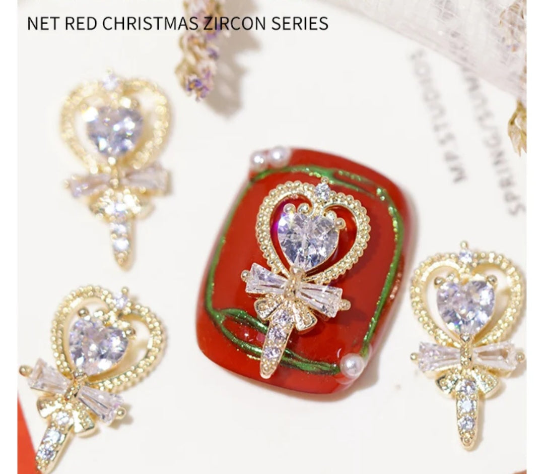 High Quality Zircon Christmas Nail Charms Snowflake Tree Heart 2pc/5pcs/Mix