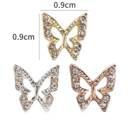 3D Hollow Butterfly with Rhinestones Metal Bling Nail Charms Silver Gold Rose Gold