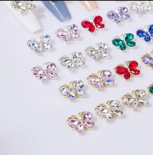 3D Butterfly Zircon Diamond Silver Back Nail Charms / Encantos de uñas de mariposa