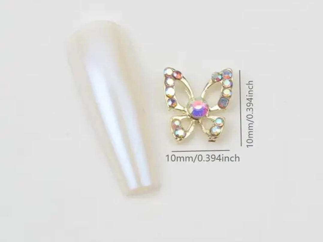 3D Butterfly Hollow Nail Charms with Rhinestones Silver Back Luxury / Encantos de uñas de mariposa