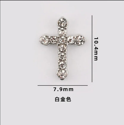 5pcs Zircon Diamond Cross Nail Charm Silver Gold Rose Gold