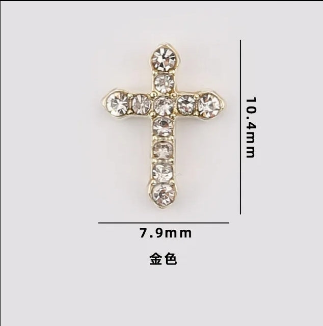 5pcs Zircon Diamond Cross Nail Charm Silver Gold Rose Gold