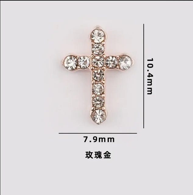 5pcs Zircon Diamond Cross Nail Charm Silver Gold Rose Gold