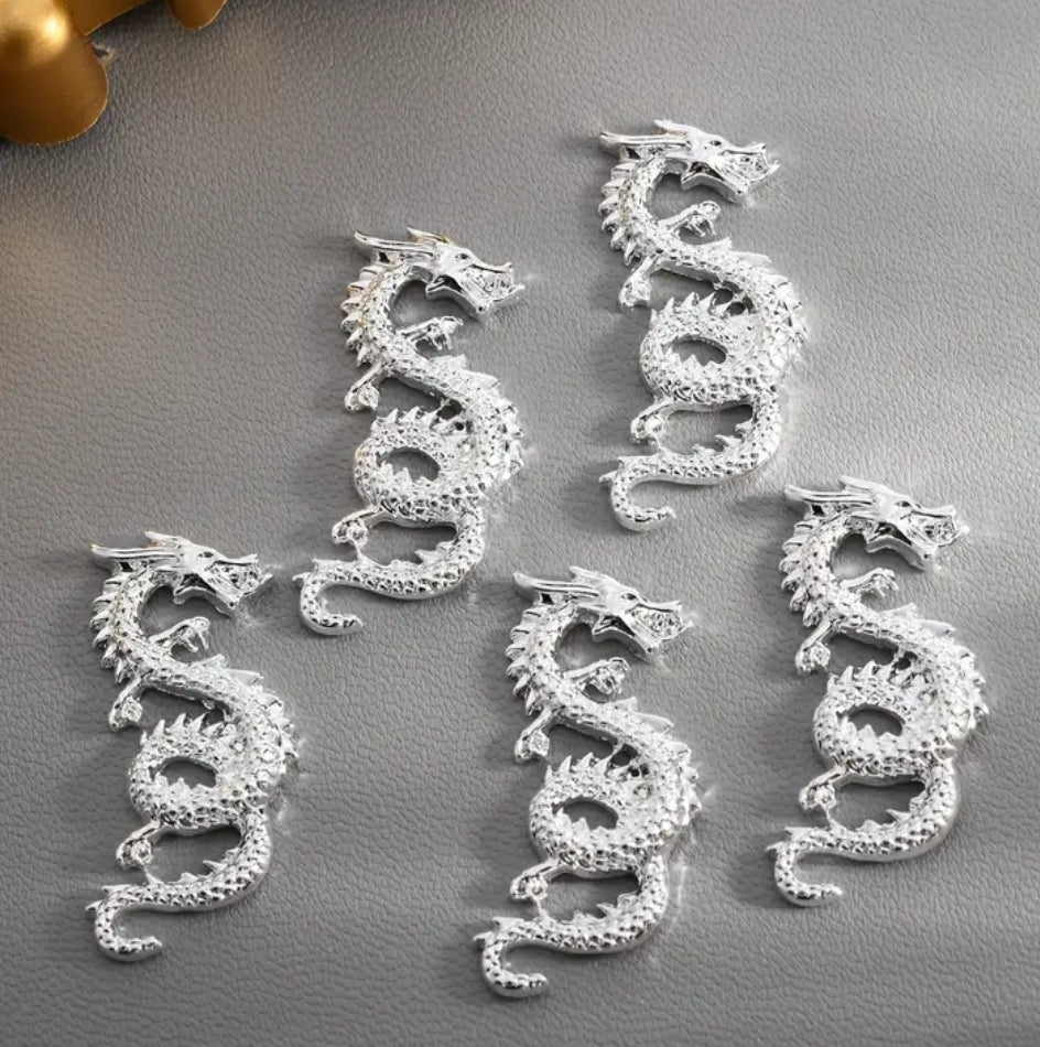 5pcs Dragon Nail Charms Gold Silver