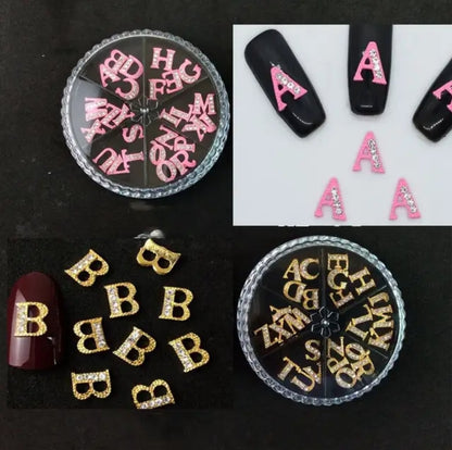 26 Letters Alphabet Nail Charms Silver Gold Pink