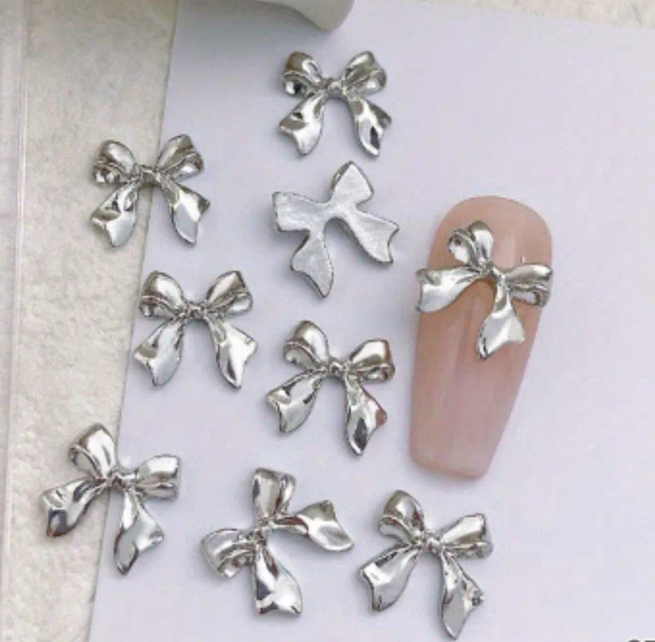 3D Bows Nail Charms Resin Metal 10pcs