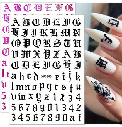 Old English Letters and Numbers Nail Stickers