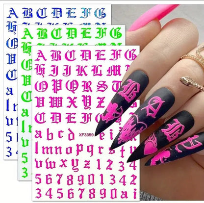 Old English Letters and Numbers Nail Stickers