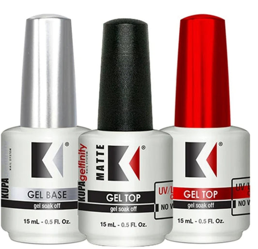 Kupa GelFinity Top, Base, Matte Top 0.5 oz and Refill 8oz Top Gel