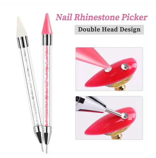 Rhinestone Picker Tool 2 Sided Pink, White, Nail Art Design Wax Pen