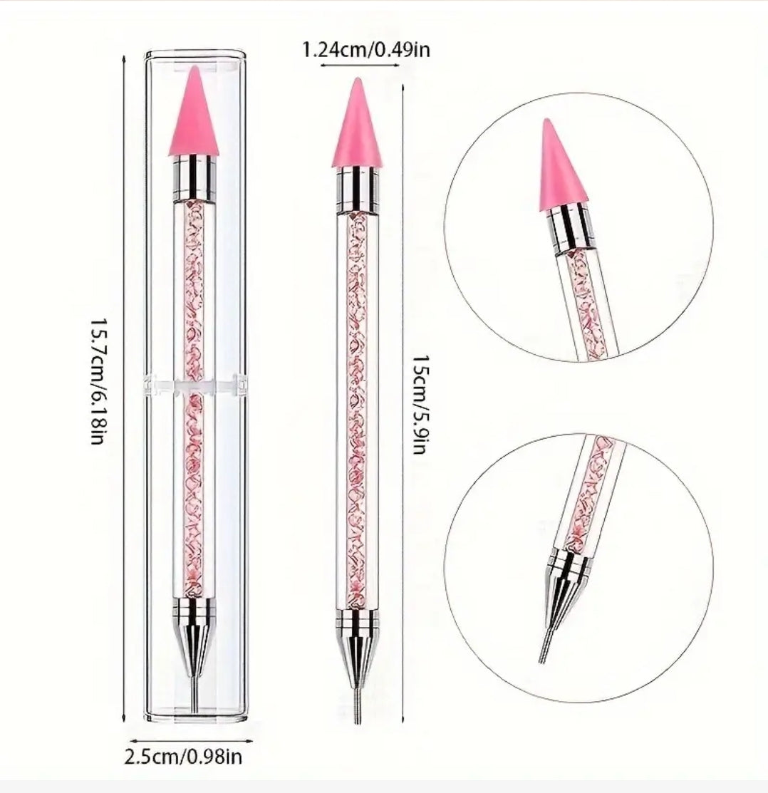 Rhinestone Picker Tool 2 Sided Pink, White, Nail Art Design Wax Pen