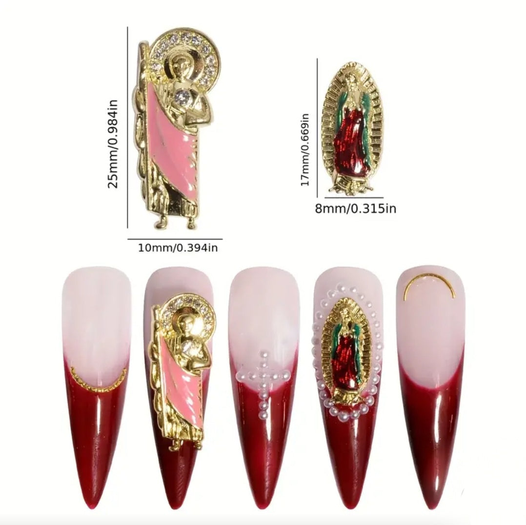 5pcs 3D San Judas Virgin Mary Nail Charms Alloy