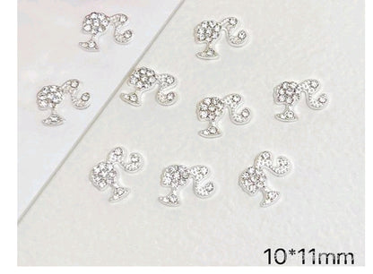 5pcs Barbie Head Nail Charms with Rhinestones