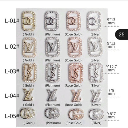 Luxury Logo (g.g) Nail Charms Alloy and Zircon High Quality
