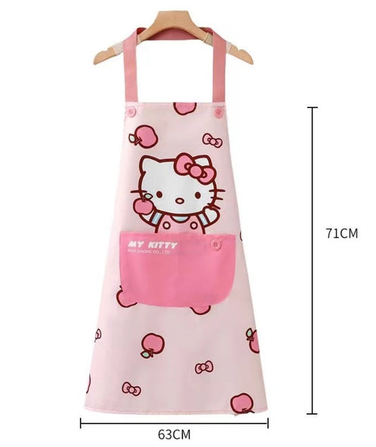 Pink apron with cartoon character design on a white background