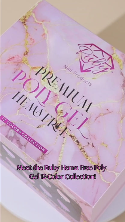 Ruby Premium Poly Gel 12-Color Kit | HEMA-Free | Single Tube 60g | Sculpting Gel | Tap Gel | Hybrid Gel