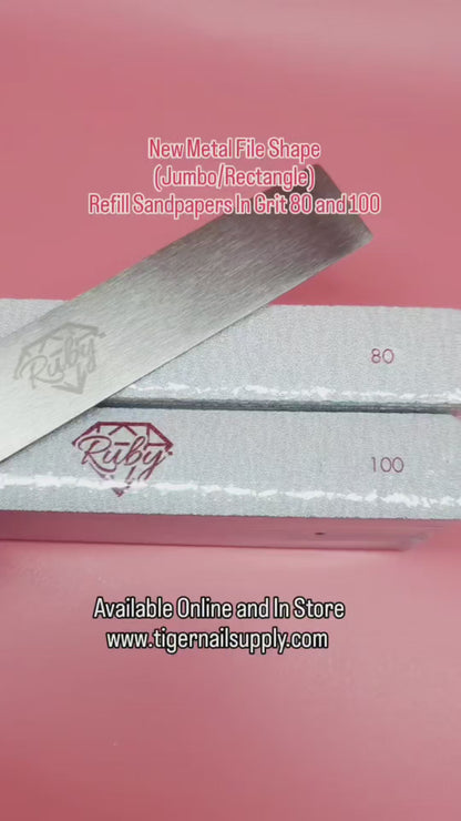 Ruby Reusable Metal Board Nail Files and Stick On Replacement Sandpapers Grit 80/100/180