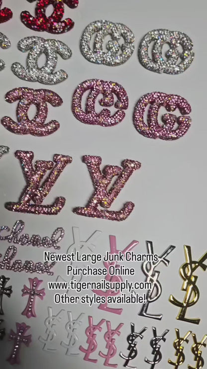 Listing 3 of 3: Junk Charms Large Charms for Phone Cases, Bags, Arts and Crafts BRAND LOGOS Desiner Luxury Double Sided Clay Beads with Holes