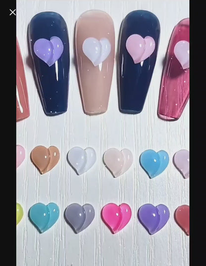 12pcs Cute Heart 3D Nail Charms Kawaii Resin