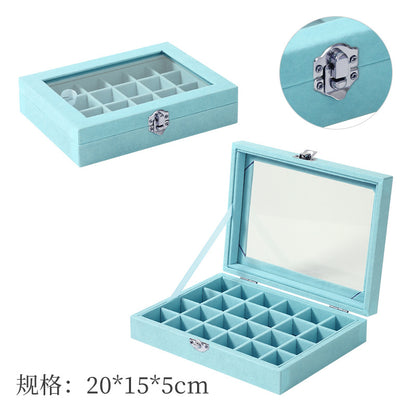 Empty Pink Velvet Box 24 Grid Jewelry Ring Nail Charms Display Organizer Box Tray Storage