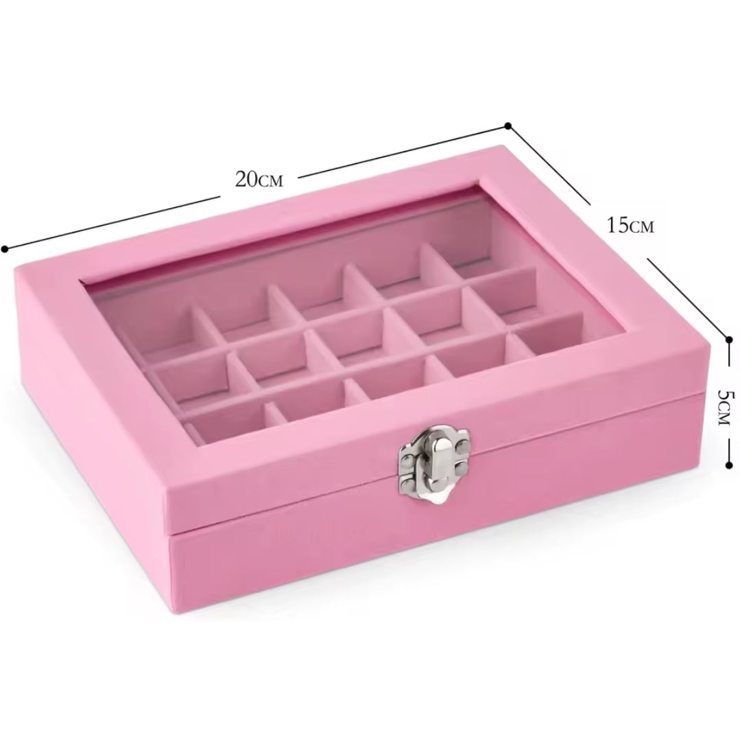 Empty Pink Velvet Box 24 Grid Jewelry Ring Nail Charms Display Organizer Box Tray Storage