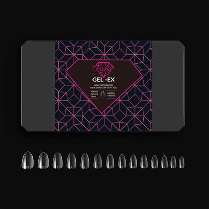 Ruby Gel-Ex Full Cover Clear Soft Gel Tip Box | 600pc Nail Tips, 14 Sizes 00-9, Premium Quality