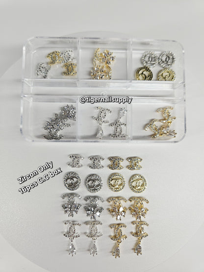 Luxury Logo (C.c) Nail Charms Alloy and Zircon High Quality